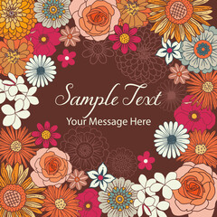 Retro Groovy Florals Vector card Background