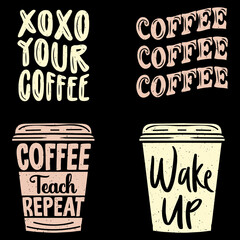 Coffee t-shirt bundle, Coffee motivational quote, coffee lettering, Coffee cup set, vector, illustration