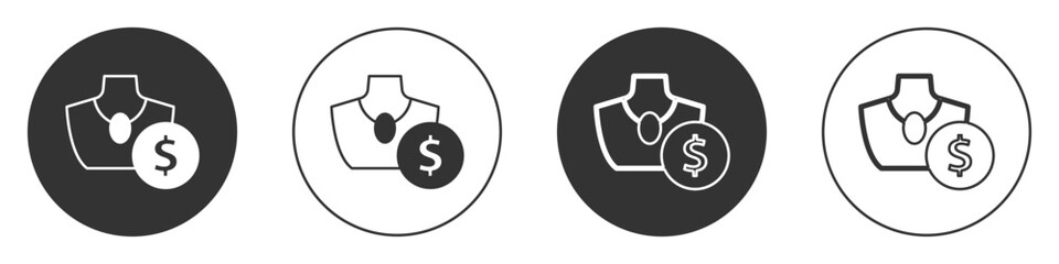 Black Auction jewelry sale icon isolated on white background. Auction bidding. Sale and buyers. Circle button. Vector