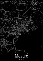 Black and White city map poster of Mestre Italy.