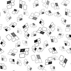 Black Freelancer icon isolated seamless pattern on white background. Freelancer man working on laptop at his house. Online working, distant job concept. Vector