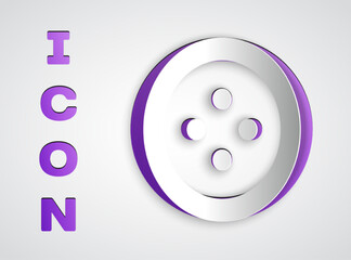 Fototapeta premium Paper cut Sewing button for clothes icon isolated on grey background. Clothing button. Paper art style. Vector