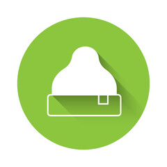 White Beanie hat icon isolated with long shadow background. Green circle button. Vector