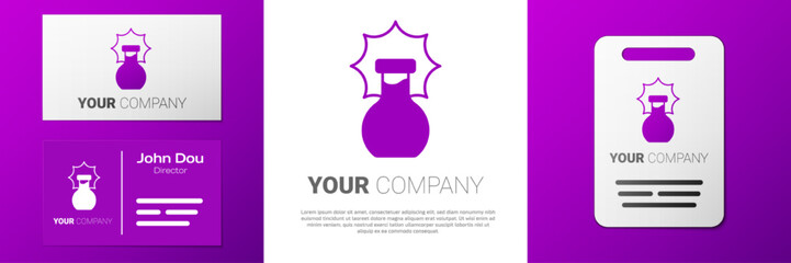 Logotype Chemical experiment, explosion in the flask icon isolated on white background. Chemical explosion in a test tube. Logo design template element. Vector