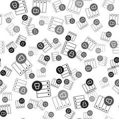 Black Server security with closed padlock icon isolated seamless pattern on white background. Database and lock. Security, safety, protection concept. Vector