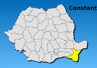 Map of Romania with map of Constanta county highlighted in yellow vector