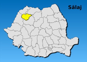 Map of Romania with map of Salaj county highlighted in yellow vector