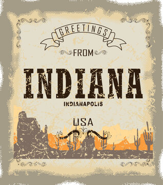 Typographical Background Greetings From Indiana ,  Vector Design