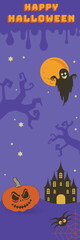 Happy Halloween background with black pumpkin and tree with moon illustration on gray background