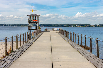 Glucksburg pier on the Baltic Sea. Fjord, Flensburg, Germany, Schleswig-Holstein