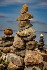 Fototapeta na wymiar Stone piles of the Baltic Sea. Fjord, Flensburg, Germany, Schleswig-Holstein