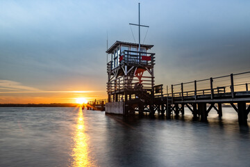 Fototapeta na wymiar Glucksburg pier on the Baltic Sea. Fjord, Flensburg, Germany, Schleswig-Holstein