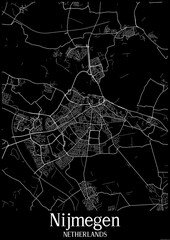 Black and White city map poster of Nijmegen Netherlands.
