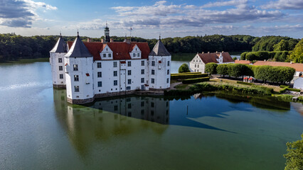 Naklejka na ściany i meble Gluecksburg Castle on the Flensburg Fjord from the air