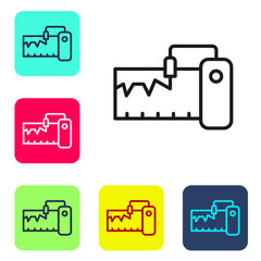 Black line Electrical measuring instrument icon isolated on white background. Analog devices. Measuring device laboratory research. Set icons in color square buttons. Vector