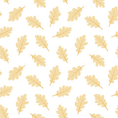 Seamless vector pattern with yellow autumn leaves on a white background. A simple light pattern for decorating in autumn style.