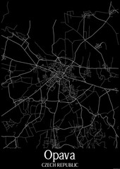 Black and White city map poster of Opava Czech Republic.