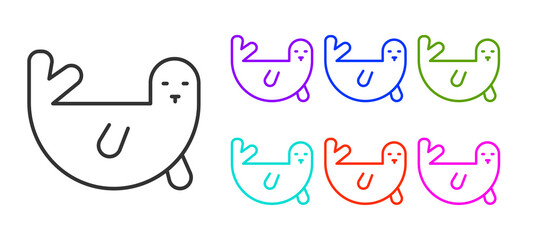 Black line Fur seal animal icon isolated on white background. Set icons colorful. Vector