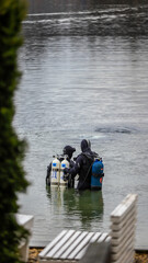 scuba diver on the lake