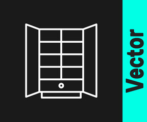 White line Wardrobe icon isolated on black background. Cupboard sign. Vector