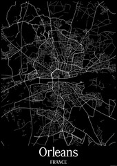 Black and White city map poster of Orleans France.