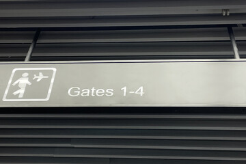 gate sign at the airport in the terminal, boarding gate indicator
