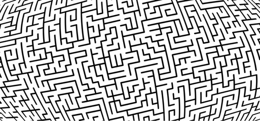 Education logic, labyrinth line. Black square maze. Vector. Find the way, labyrinth riddle. Black, white geometric pattern. labyrinth design icon. Maze tangled lines. Thinking game.