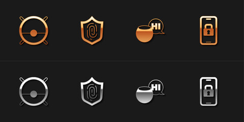 Set Robot vacuum cleaner, Fingerprint, Voice assistant and Digital door lock icon. Vector