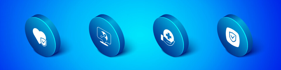 Set Isometric Life insurance with shield, Shield and Umbrella icon. Vector