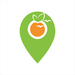 Vector logo design illustration of an apple in a location symbol.