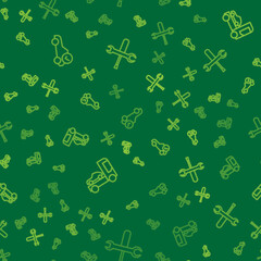 Set line Auto service check automotive, Car transporter truck and Screwdriver and wrench spanner on seamless pattern. Vector