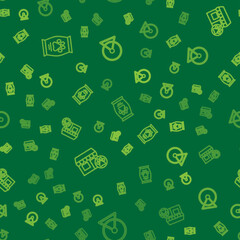 Set line Bag of food, Veterinary hospital and Hamster wheel on seamless pattern. Vector