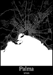 Black and White city map poster of Palma Spain. © Mappingz