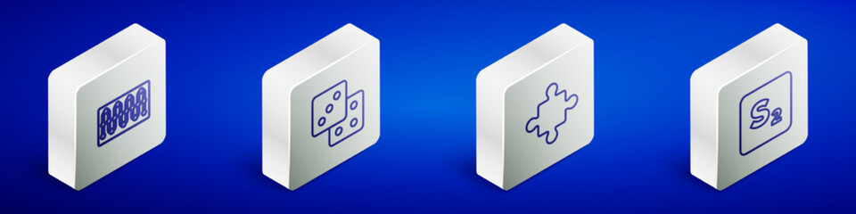 Set Isometric line Board game, Game dice, Puzzle pieces toy and Bingo icon. Vector