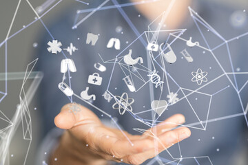  Ui icon medical in hospital with medical technology network concept