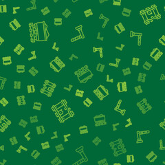 Set line Coal train wagon, Broken rails railway and Railway barrier on seamless pattern. Vector