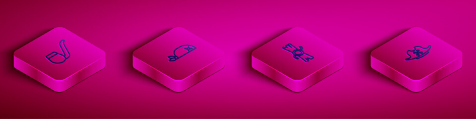 Set Isometric line Smoking pipe, Pirate bandana for head, Decree, parchment, scroll and hat icon. Vector