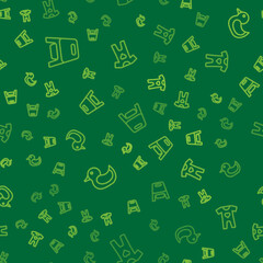 Set line Baby potty, Rubber duck and clothes on seamless pattern. Vector