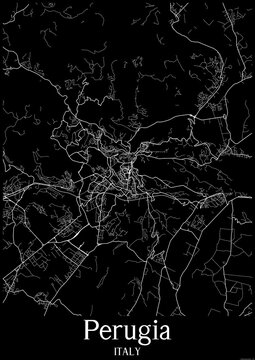 Black and White city map poster of Perugia Italy.