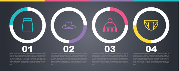 Set line Skirt, Man hat, Beanie and Men underpants. Business infographic template. Vector