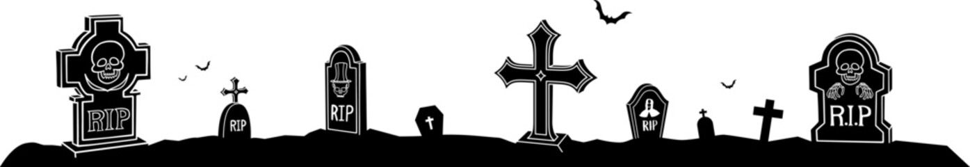 Creepy cemetery silhouette. Vector illustration design for Halloween banner, poster, invitation card.