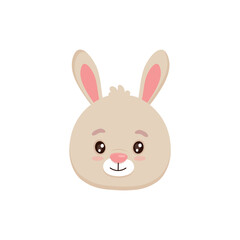 Cute hare muzzle, animal head,bunny. Nursery character card for childish design.Flat cartoon vector illustration