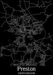 Black and White city map poster of Preston United Kingdom.