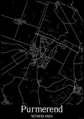 Black and White city map poster of Purmerend Netherlands.