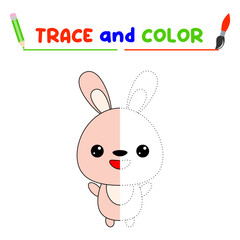 trace and color the animal. A training sheet for preschool children.Educational tasks for kids.Rabbit Coloring Book.