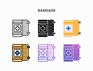 Bandage icon set with different styles. Style line, outline, flat, glyph, color, gradient. Can be used for digital product, presentation, print design and more.