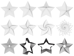 Vector Star Isolated on White Background, Star shape illustration, Star element abstrac, 3D Line Star Element