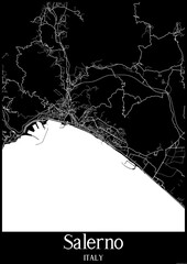 Black and White city map poster of Salerno Italy.