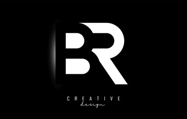 Letters BR Logo with negative space design on a black background. Letters B and R with geometric typography.