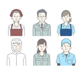 職業アイコンセット　作業着　調理服　食品加工